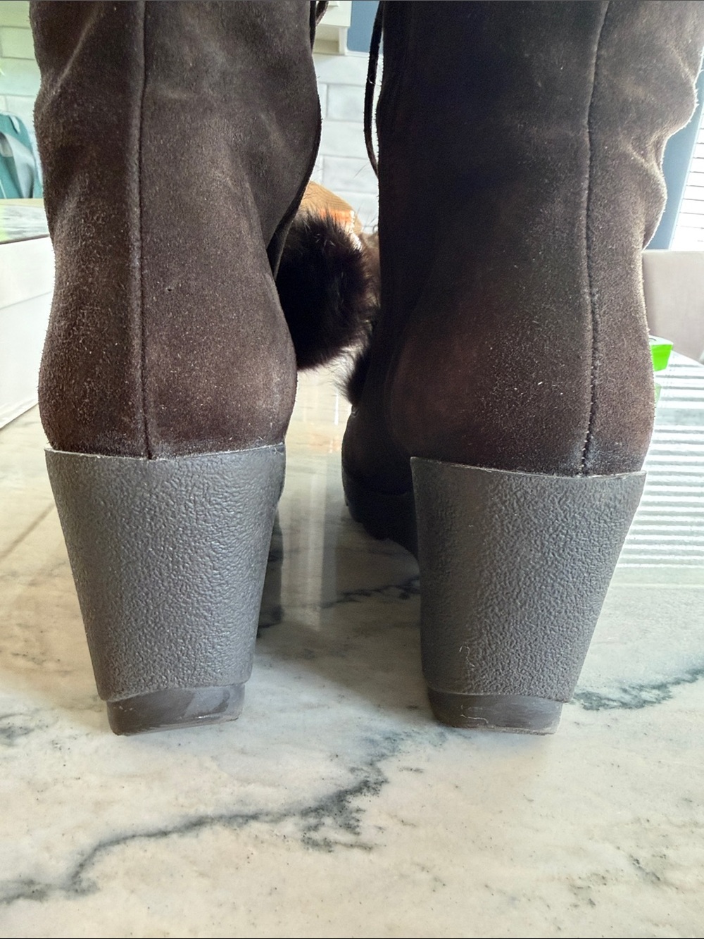 COACH Karita Dark Brown Suede & Genuine Rabbit Fur Knee-High Boots-Size 8.5 - Picture 4 of 11